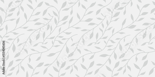 Minimal seamless leaf pattern in soft gray tones. Elegant botanical vector background for fabric, wallpaper, eco packaging, stationery, and modern nature-themed design projects.