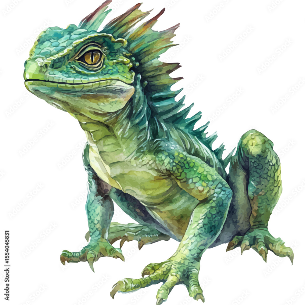Obraz premium Basilisk, watercolor painting vector, isolated on a white background.