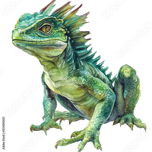 Basilisk, watercolor painting vector, isolated on a white background.