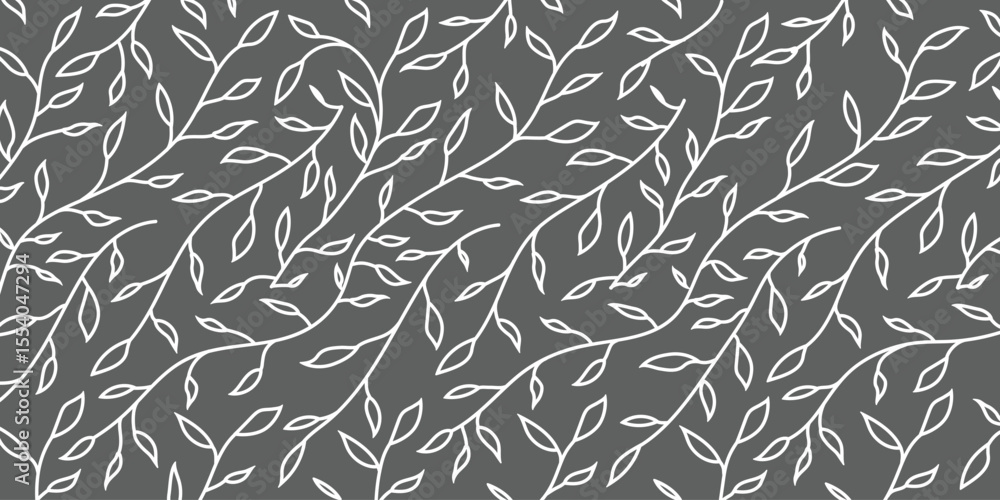 Fototapeta premium Seamless dark grey leaf outline pattern. Elegant botanical vector design for fabric, wallpaper, wrapping paper, packaging, invitations, and nature-themed decor projects.