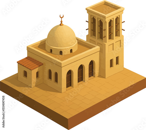 Traditional mosque with wind tower in old Dubai