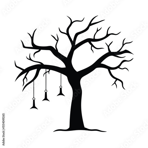 Spooky halloween tree with dangling zombie limbs isolated on a clean white background for graphic design and illustration projects