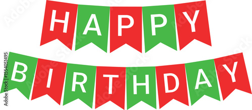 Hanging Multicolor Party Flags Banner with Happy Birthday Sign – 3D Rendering Celebration Decoration