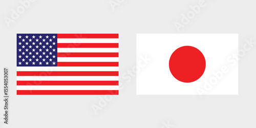 Flags of the United States and Japan. US and Japan flag. Computer digital vector illustration.