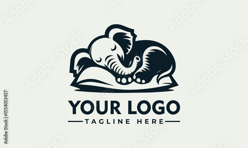 A stylized illustration of a sleeping elephant resting peacefully on a pillow, suitable for a logo design.