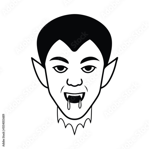 Close up vector illustration of a vampire s fangs dripping with blood against a clean white background for spooky designs