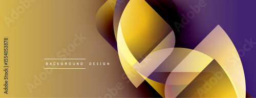 Abstract flowing shapes, golden hues blend into purple. Modern design suggests movement, energy, visual appeal. Background elements create dynamic composition.
