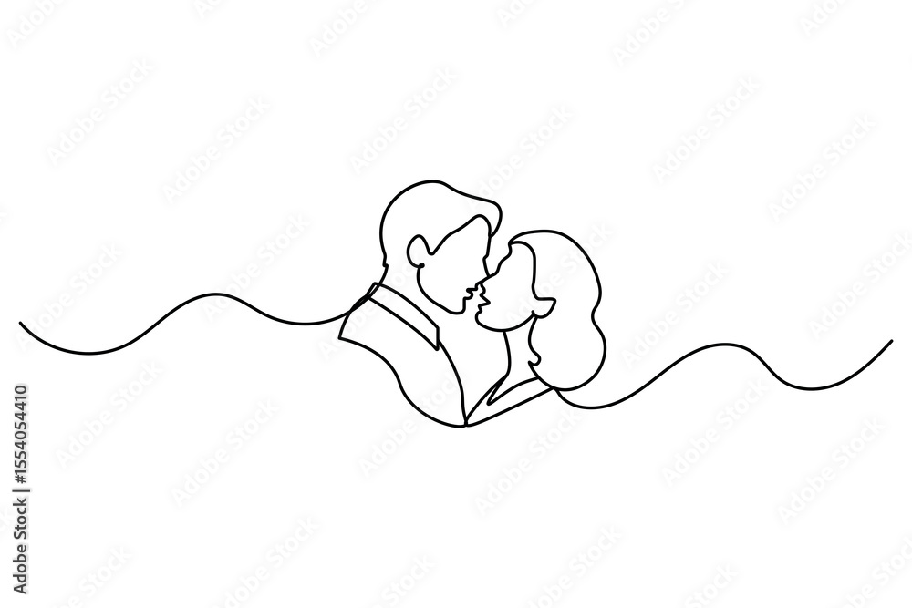 Obraz premium Couple kissing continuous one line drawing minimalist vector illustration 