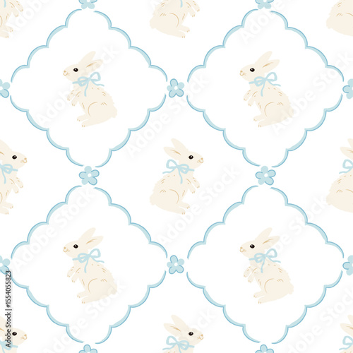 Cute bunny vintage style seamless pattern