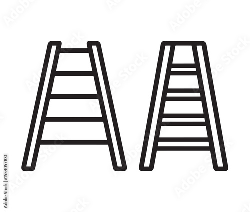 Line art ladder isolated on white background. Step ladder silhouette for construction and tools.