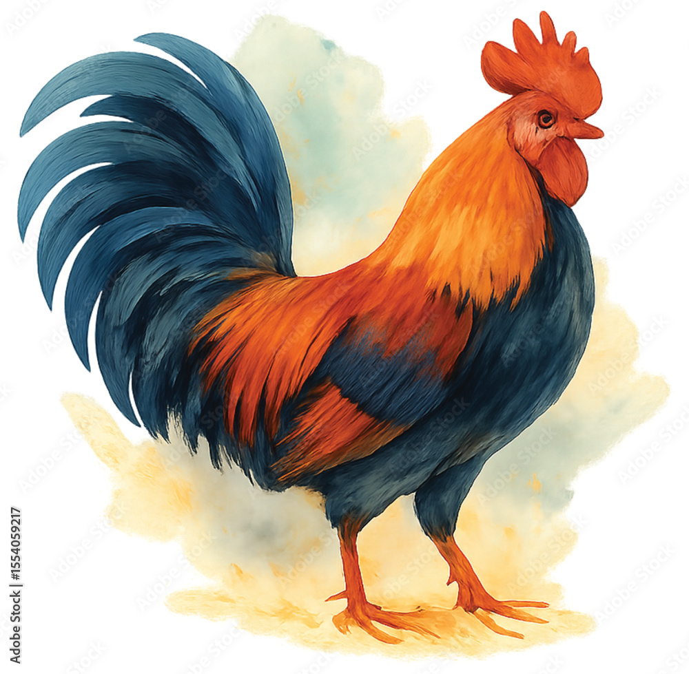 Fototapeta premium Bantam chicken watercolor illustration – Thai cultural animal