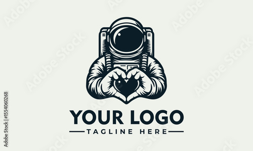 Astronaut in spacesuit making heart shape with hands.