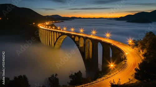 Wallpaper Mural Majestic bridge illuminated at sunset over foggy landscape Torontodigital.ca