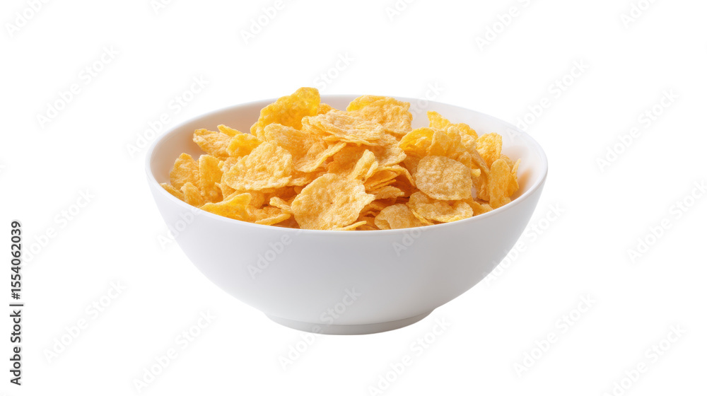 Bowl of golden corn flakes cereal isolated on transparent background Bowl of golden corn flakes cereal isolated on transparent background