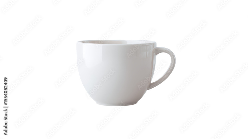 Simple white ceramic coffee mug with a handle isolated on transparent background Simple white ceramic coffee mug with a handle isolated on transparent background