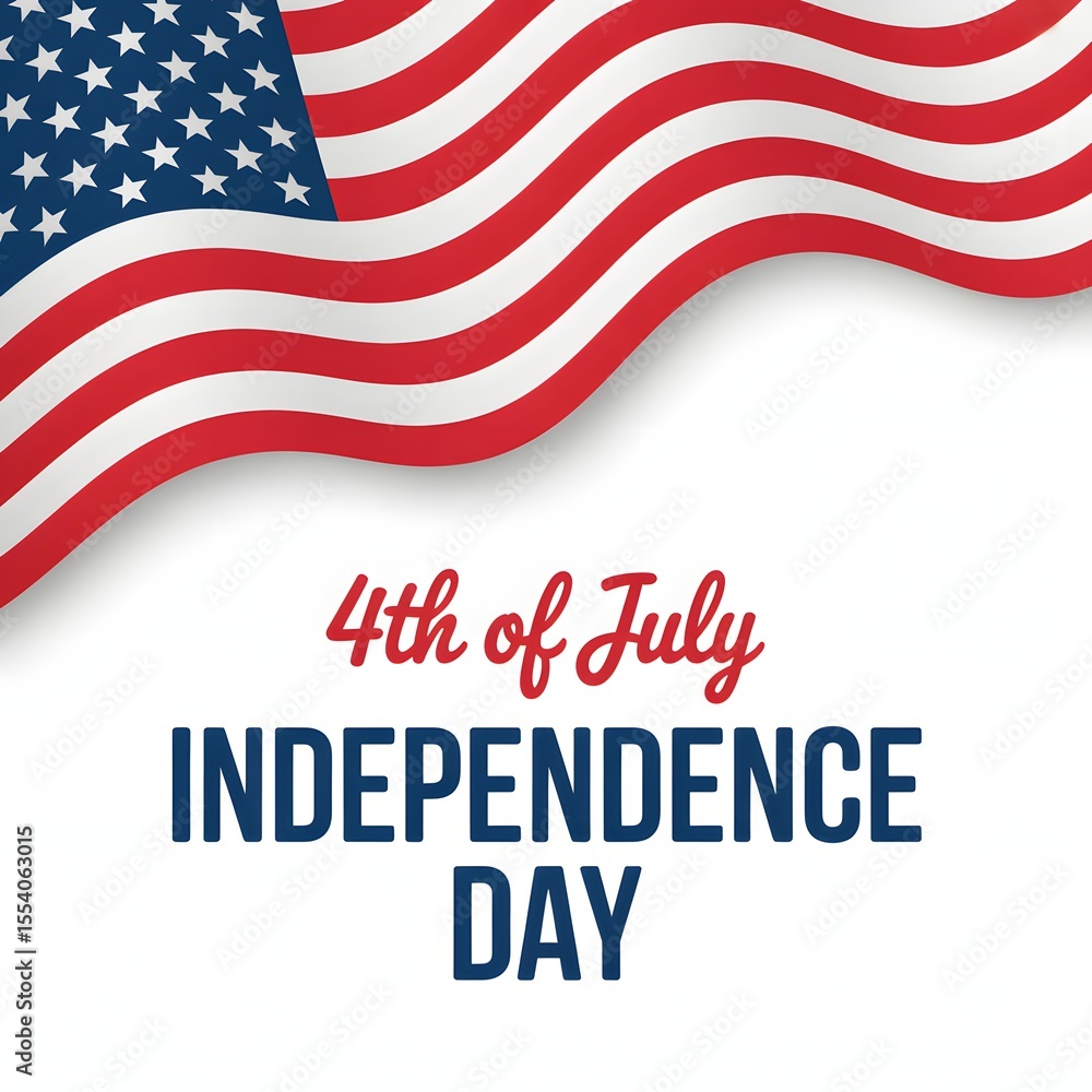 Naklejka premium Waving American Flag With 4th Of July Independence Day Text On White Background For Patriotic Celebration Holiday And National Pride Design