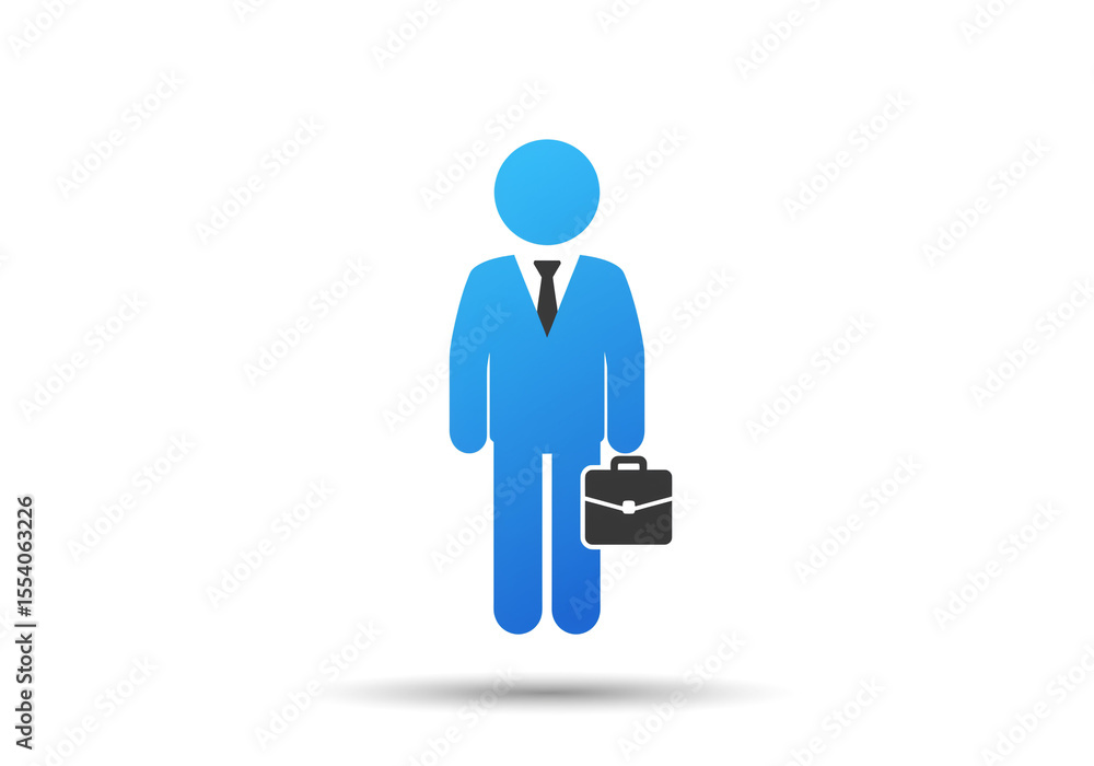A blue icon of a businessman wearing a tie and holding a briefcase on a white background image A blue icon of a businessman wearing a tie and holding a briefcase on a white background image