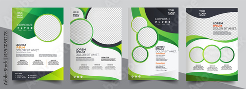 Green eco flyer, poster, brochure, magazine, annual report, booklet, cover banner template. Modern green leaf, environment design