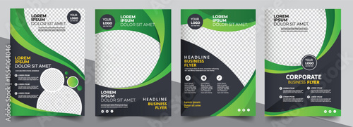 Green eco flyer, poster, brochure, magazine, annual report, booklet, cover banner template. Modern green leaf, environment design