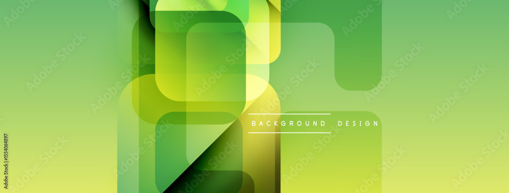Naklejka premium Abstract green background. Overlapping rounded squares create dynamic visual effect. Modern design elements present smooth gradients.