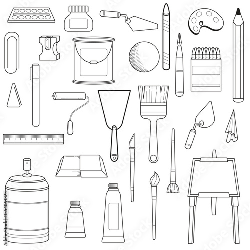 Line Art Collection: Assorted Artistic Tools and Supplies
