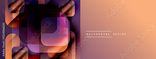 Abstract geometric shapes overlap, creating vibrant color gradients. Warm tones dominate right side, cool shades left. Modern design element.