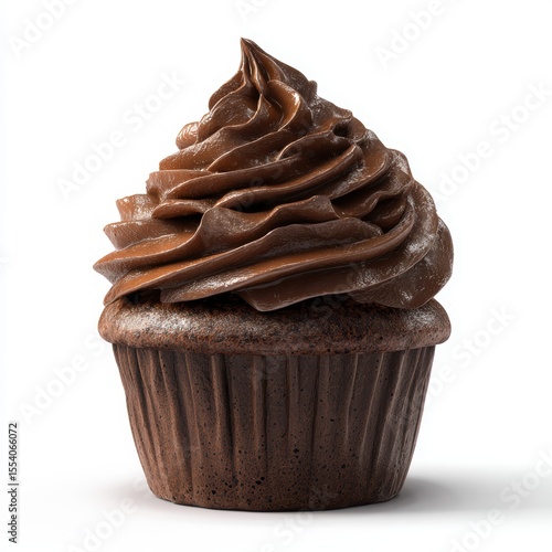 Delicious chocolate cupcake with rich frosting displayed on a white background