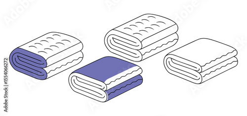 Four folded towels illustrated in an isometric view showcasing different colored layers and clean modern design.
