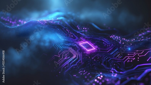 Digital Circuitry Abstract: A dynamic, eye-level perspective on abstract digital circuitry, illuminated by a mesmerizing display of vibrant, futuristic lights.