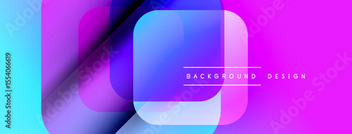 Abstract shapes overlap, creating vibrant gradients. Blue, purple, pink hues dominate design. Modern aesthetic, clean lines present.