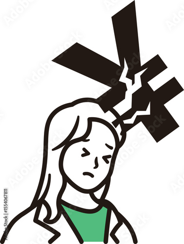 お金で悩むビジネスウーマンのシンプルな上半身のイラスト素材