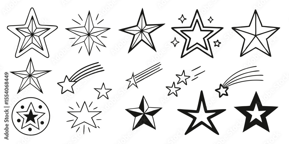 Obraz premium Minimalist Star Icons – Celestial Sparkles and Glowing Twinkle Vector Set