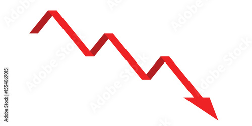 Long red business arrow graph going down represents trading loss business decline economic recession and financial deficit. Simple Vector illustration symbol design.