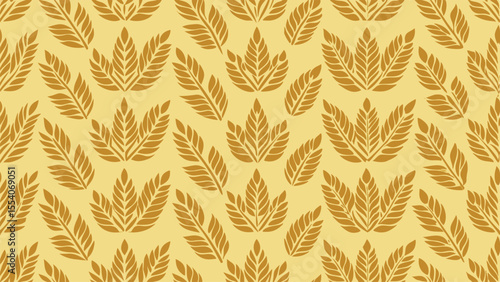 Golden wheat stalks seamless pattern on pale yellow background grain ear of wheat