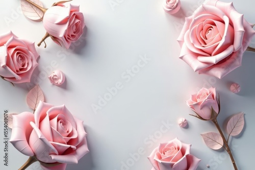 A Delicate Arrangement of Pastel Pink Roses on a Soft White Background, Ideal for Elegant Designs and Romantic Projects