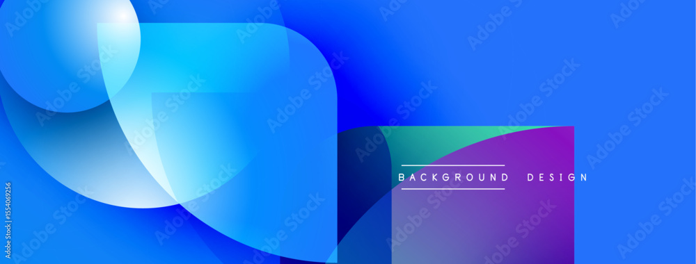 Fototapeta premium Abstract blue gradient shapes overlap. Vibrant colors blend, creating dynamic visual effect. Text reads background design.
