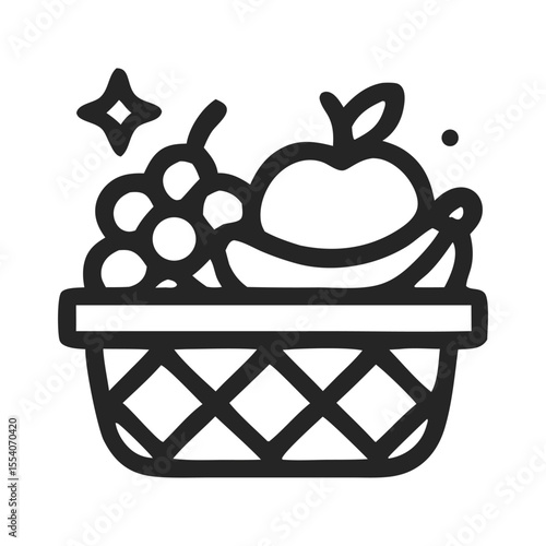 fruit basket with grapes, apple, and banana. Suitable for food blogs, ads, and summerthemed designs. Fresh grapes, an apple, and a banana in a colorful basket, perfect for summer, food blogs, ads, and
