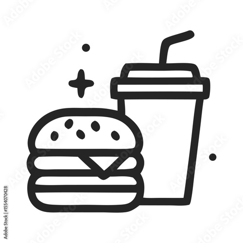 Fast food meal with classic burger and soda. Suitable for food blogs, restaurant menus, and social media posts. Tempting and appetizing.