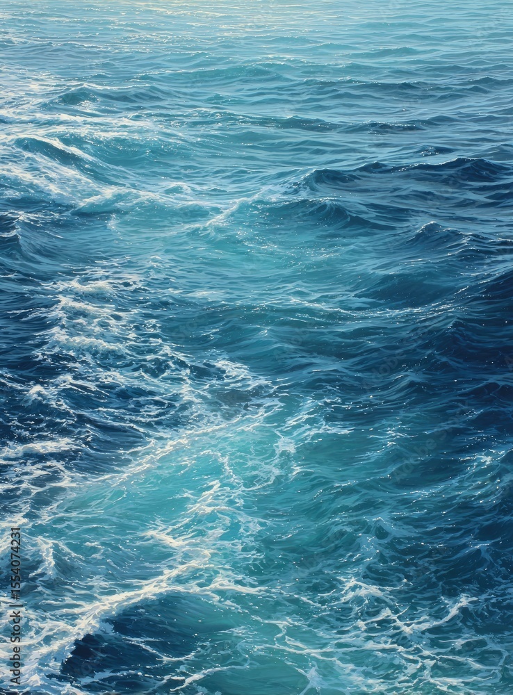 Fototapeta premium Ocean waves textured surface, shades of blue and white, sunlight