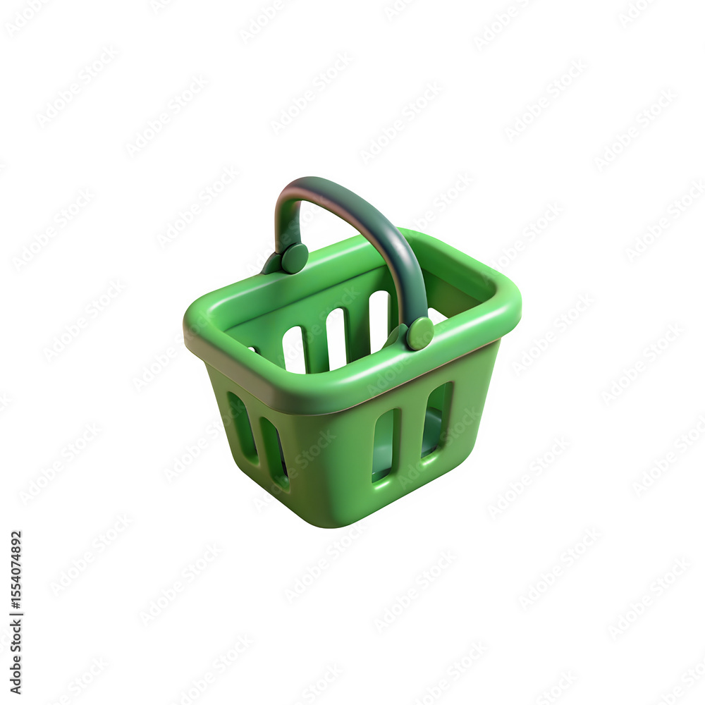 Fototapeta premium 3d render of a green shopping basket on a black background perfect for retail concepts