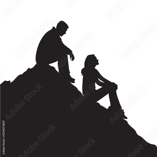 Sad Couple with mountain vector silhouette