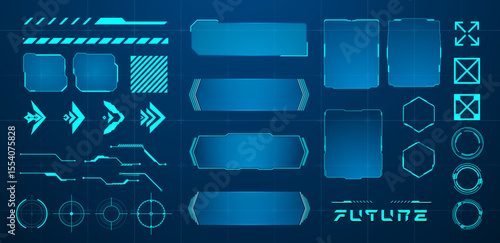 set futuristic element blue cyberpunk vector illustration