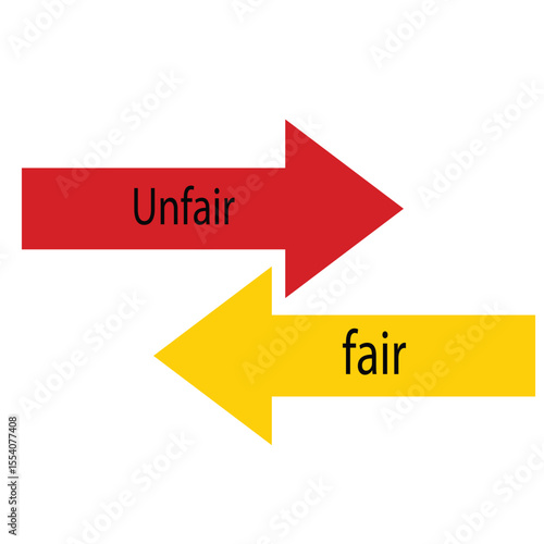 Fair and unfair concept vector with opposite direction arrows in red and yellow on white background

