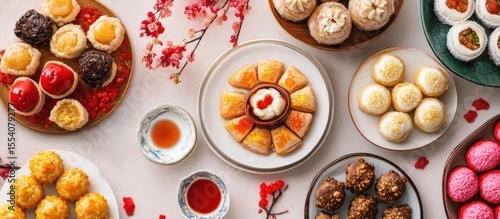 Wallpaper Mural Assorted pastries and sweets on plates, festive arrangement Torontodigital.ca