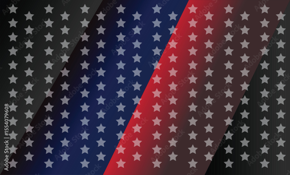 Fototapeta premium Diagonal star pattern with red, blue, and black stripes vector background