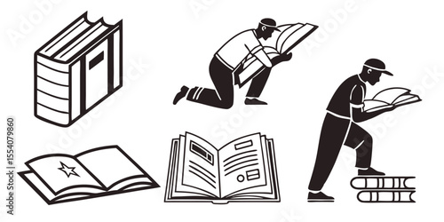 Minimalist Book Icons – Vector Silhouettes for Education and Interface Design