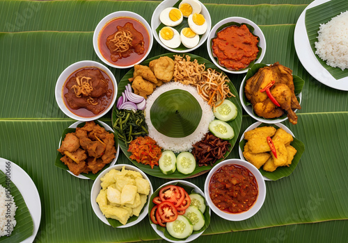 Authentic Indonesian Tumpeng Rice and Side Dishes