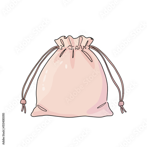 Silk drawstring bag isolated on white background with pastel color  