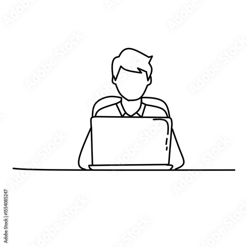 Line icon of remote work from home with cloud and laptop, symbolizing online job, telecommuting, and virtual work environment in modern digital lifestyle.