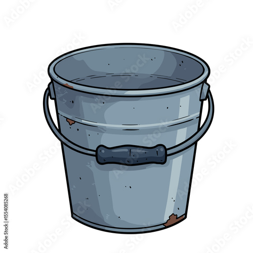 Dusty bucket filled with water isolated on white background  